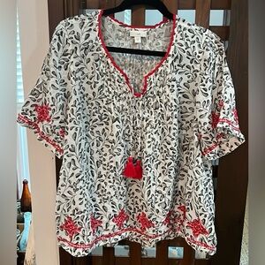 J.JILL Semi Sheer Blouse XL. Embroidered detailing
